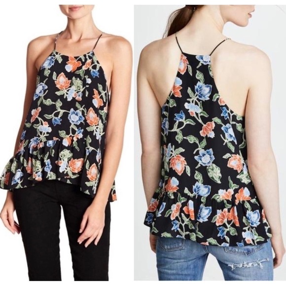 JOIE Silk Floral Ruffle Trim Surplice Halter Trapeze Blouse Tank Top/Cami Sz XS‎ - Picture 8 of 10